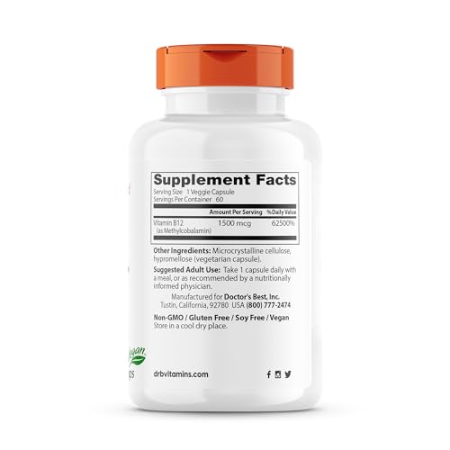 Doctor's Best Fully Active B12 1500 mcg, Non-GMO, Vegan, Gluten Free, Supports Healthy Memory, Mood and Circulation, 60 Count