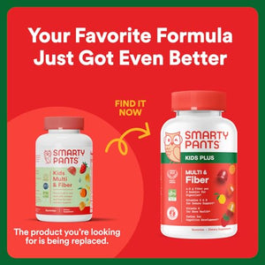 SmartyPants Kids Multivitamin & Fiber Gummies: Prebiotic Fiber to Support Kids Digestion with Vitamin D3, C, Vitamin B12, B6, A, Zinc, Biotin, Folate, Three Fruit Flavors, 90 Count (30 Day Supply)