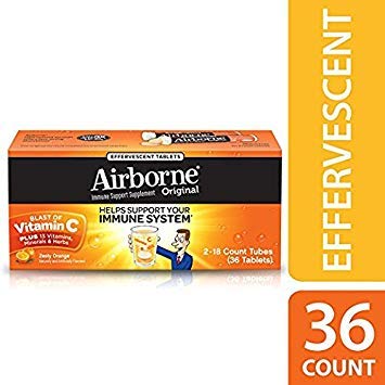 Vitamin C 1000mg (per serving) - Airborne Very Berry Effervescent Tablets (36 count in a box), Gluten-Free Immune Support Supplement, With Vitamins A C E, ZINC, Selenium, Echinacea & Ginger