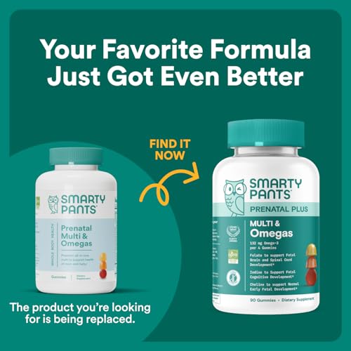 SmartyPants Prenatal Multivitamin Gummies - Improved Formula: Omega 3 (DHA/EPA), Methylfolate, Biotin, Vitamin D3, C, Vitamin B12, B6, Vitamin A, K & Zinc, Gluten Free, 120 Count (40 Day Supply)