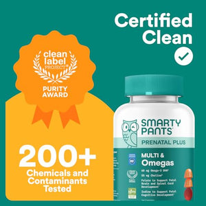 SmartyPants Prenatal Multivitamin Gummies - Improved Formula: Omega 3 (DHA/EPA), Methylfolate, Biotin, Vitamin D3, C, Vitamin B12, B6, Vitamin A, K & Zinc, Gluten Free, 120 Count (40 Day Supply)
