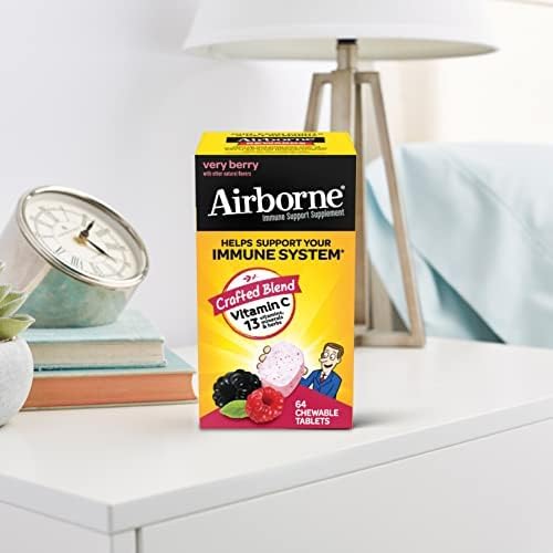 Airborne Very Berry Chewable Tablets, 64 count - 1000mg of Vitamin C - Immune Support Supplement (Packaging May Vary) ( Pack of 2)