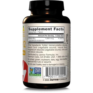 Jarrow Formulas Extra Strength Methyl B-12, Dietary Supplement for Cellular Energy Production, 100 Lemon-Flavored Chewable Tablets, Up to a 100 Day Supply, Pack of 12