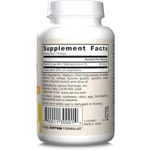 Jarrow Formulas MK-7 90 mcg - Bioactive Form of Vitamin K2-120 Servings (Softgels) - for Bone & Cardiovascular Health - Vitamin K2 MK-7 Dietary Supplement - Gluten Free