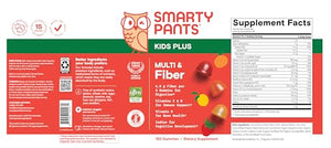SmartyPants Kids Multivitamin & Fiber Gummies: Prebiotic Fiber to Support Kids Digestion with Vitamin D3, C, Vitamin B12, B6, A, Zinc, Biotin, Folate, Three Fruit Flavors, 90 Count (30 Day Supply)