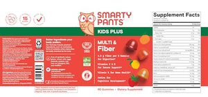 SmartyPants Kids Multivitamin & Fiber Gummies: Prebiotic Fiber to Support Kids Digestion with Vitamin D3, C, Vitamin B12, B6, A, Zinc, Biotin, Folate, Three Fruit Flavors, 90 Count (30 Day Supply)