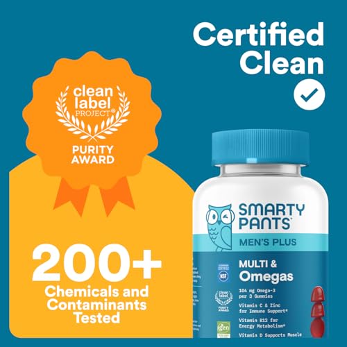 SmartyPants Multivitamin for Men, Organic Gummies: Methylfolate, Omega 3 (ALA), Vitamin D3, C, Vitamin B12, B6, A, K & Zinc for Immune Support, Biotin, Vegetarian, 120 Gummies (30 Day Supply)