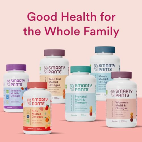 SmartyPants Teen Girl Multivitamin Gummies - Improved Formula: Omega 3 (DHA/EPA), Vitamin C, D3, B12, Vitamin A, K & Zinc, Biotin to Support Hair, Skin & Nails, Gluten Free, 60 Count (30 Day Supply)