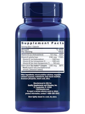 Life Extension Vitamins D and K with SeaIodine Bone Brain Thyroid Arterial Support Non GMO Once Daily Gluten Free, 60 Count