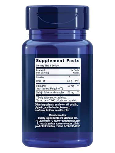 Life Extension Super Ubiquinol CoQ10 with Enhanced Mitochondrial Support, ubiquinol CoQ10, shilajit, potent heart health & cellular energy production support, ultra-absorbable, gluten-free, 60 softgel
