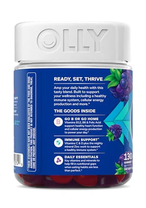 OLLY Men's Multivitamin Gummy, Vitamins A, C, D, E, B, Zinc, Blackberry Flavor, 45 Day Supply - 90 Count