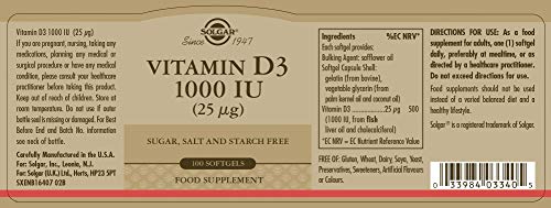 Solgar Vitamin D3 (Cholecalciferol) 25 MCG (1000 IU), 250 Softgels - Helps Maintain Healthy Bones & Teeth - Immune System Support - Non-GMO, Gluten-Free, Dairy Free - 250 Servings
