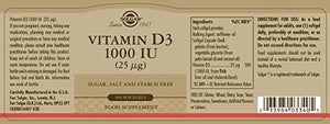 Solgar Vitamin D3 (Cholecalciferol) 25 MCG (1000 IU), 250 Softgels - Helps Maintain Healthy Bones & Teeth - Immune System Support - Non-GMO, Gluten-Free, Dairy Free - 250 Servings