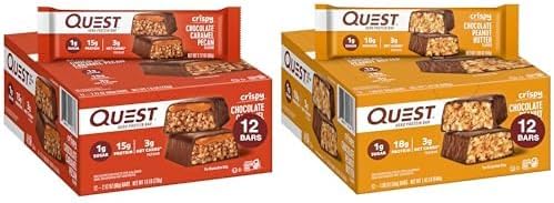 Quest Hero Protein Bars, Crispy Chocolate Caramel Pecan and Chocolate Peanut Butter, 15-18g Protein, 1g Sugar, 12 Count