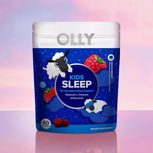 OLLY Kids Sleep Gummy, Occasional Sleep Support, 0.5mg Melatonin, L Theanine, Chamomile, and Lemon Balm Extracts, Childrens Chewable Supplement, Raspberry Flavor - 90 Count