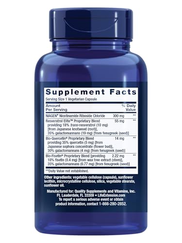 Life Extension NAD+ Cell Regenerator and Resveratrol Elite, NIAGEN nicotinamide riboside, Trans-resveratrol, quercetin, Fisetin, for Longevity, Energy, and oxidative Stress, 30 Vegetarian Capsule