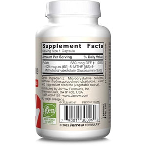 Jarrow Formulas Extra Strength Methyl Folate 400 mcg, Dietary Supplement for Cardiovascular and Neurologic Health Support, 60 Veggie Capsules, 60 Day Supply (Pack of 12)