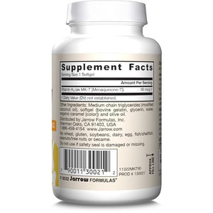 Jarrow Formulas MK-7 90 mcg - Bioactive Form of Vitamin K2-120 Servings (Softgels) - for Bone & Cardiovascular Health - Vitamin K2 MK-7 Dietary Supplement - Gluten Free
