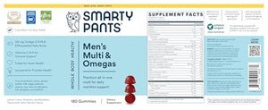 SmartyPants Multivitamin for Men, Organic Gummies: Methylfolate, Omega 3 (ALA), Vitamin D3, C, Vitamin B12, B6, A, K & Zinc for Immune Support, Biotin, Vegetarian, 120 Gummies (30 Day Supply)