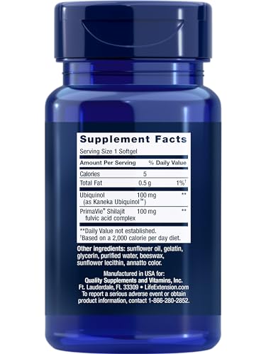 Life Extension Super Ubiquinol CoQ10 with Enhanced Mitochondrial Support, ubiquinol CoQ10, shilajit, potent heart health & cellular energy production support, ultra-absorbable, gluten-free, 60 softgel
