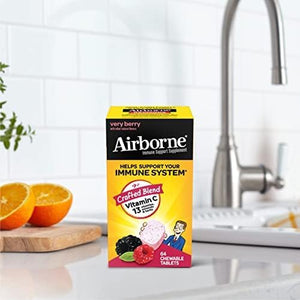 Airborne Very Berry Chewable Tablets, 64 count - 1000mg of Vitamin C - Immune Support Supplement (Packaging May Vary) ( Pack of 2)