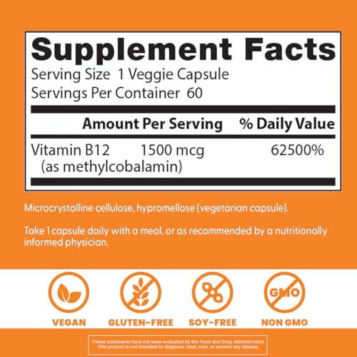 Doctor's Best Fully Active B12 1500 mcg, Non-GMO, Vegan, Gluten Free, Supports Healthy Memory, Mood and Circulation, 60 Count