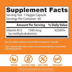 Doctor's Best Fully Active B12 1500 mcg, Non-GMO, Vegan, Gluten Free, Supports Healthy Memory, Mood and Circulation, 60 Count