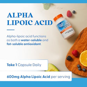 Doctor's Best Alpha-Lipoic Acid 600, Supports Antioxidant Function & Glycemic Balances, Non-GMO, Gluten Free, Vegan, Soy Free, 600 mg, 60 Veggie Caps