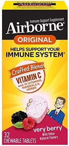 Airborne Original with Vitamin C, Chewable Tablets Berry 32 ea (Pack of 6)