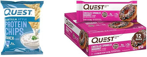 Quest Tortilla Style Protein Chips (Pack of 12) and Chocolate Sprinkled Doughnut Protein Bars (12 Count) Bundle