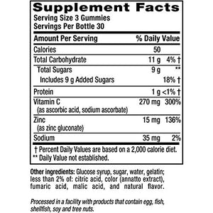 Vitafusion Power Zinc Gummy Vitamins, Strawberry Tangerine Flavored Immune Support (1), 90 Count (Pack of 2)