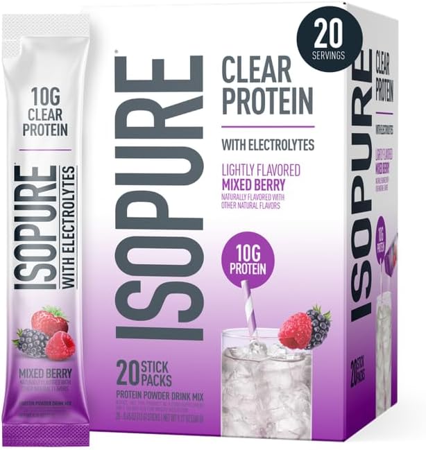 Isopure Clear Protein Stick Pack, Mixed Berry, 20 Count (Pack of 1)
