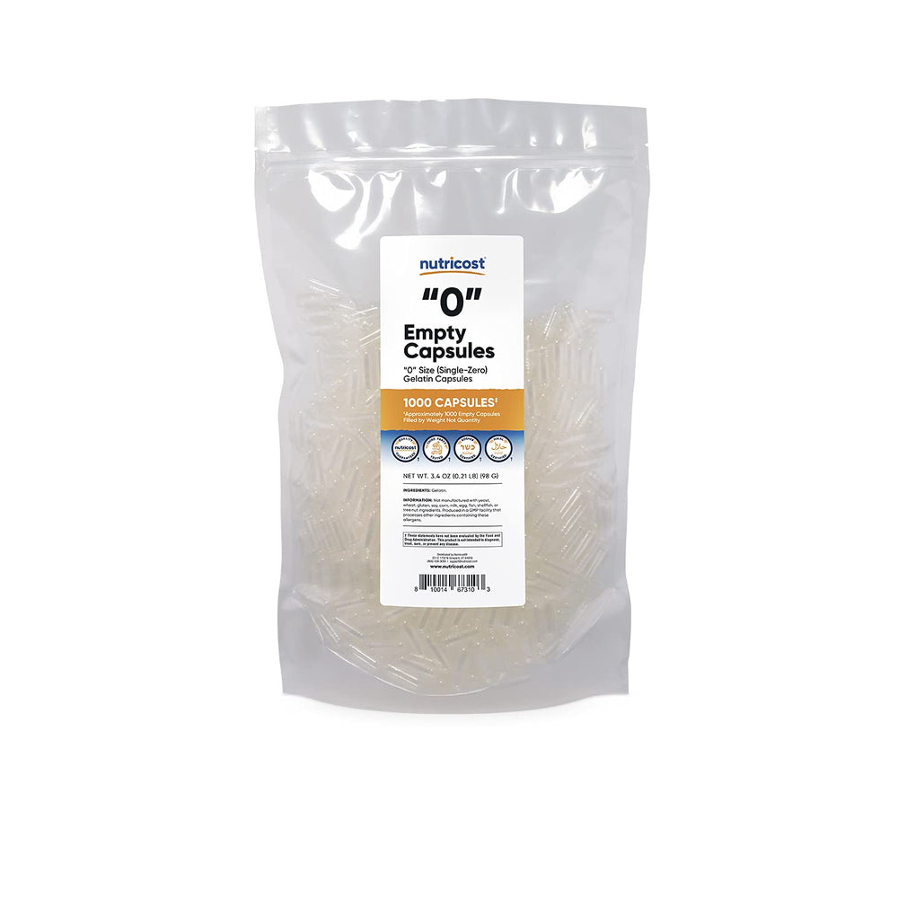 Nutricost Empty Capsules Gelatin Size 0-1,000 Clear Empty Gel Capsules - Kosher, Non-GMO, Soy Free, Gluten Free