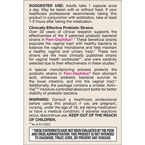 Jarrow Formulas Fem-Dophilus Probiotics 1 Billion CFU with 2 Science-Backed Strains, Dietary Suppl for Vaginal and Urinary Tract Supp,60 Veggie Caps,Up to a 60 Day Supply, Shelf-Stable,12 Packs