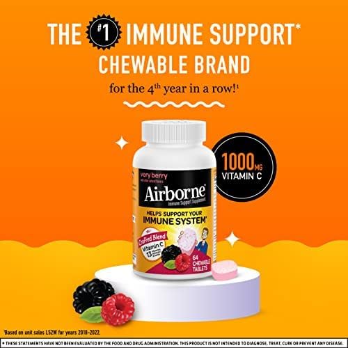 Airborne Very Berry Chewable Tablets, 64 count - 1000mg of Vitamin C - Immune Support Supplement (Packaging May Vary) ( Pack of 2)
