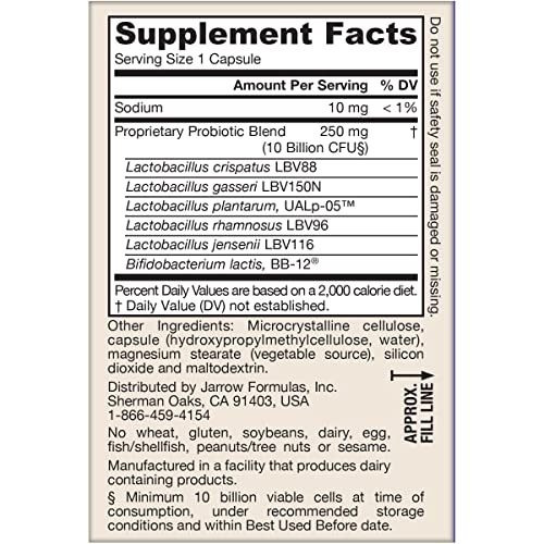 Jarrow Formulas Fem-Dophilus Advanced Probiotics 10 Billion CFU with 6 Science-Backed Strains, for Vaginal, Urinary Tract, Digestive, and Immune Support, 30 Veggie Capsules, Shelf-Stable, Pack of 12
