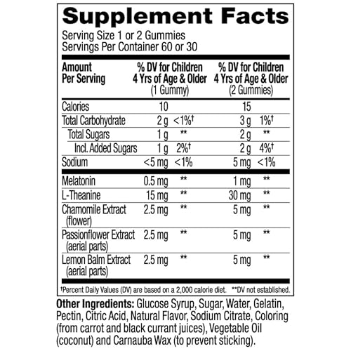 OLLY Kids Sleep Gummy, Occasional Sleep Support, 0.5mg Melatonin, L Theanine, Chamomile, and Lemon Balm Extracts, Childrens Chewable Supplement, Raspberry Flavor - 90 Count