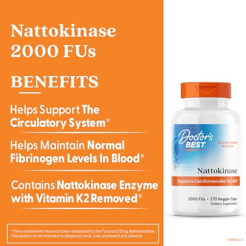 Doctors Best Nattokinase, 2000 Fus, Supports Cardiovascular Health, Non-GMO, Vegan 90 Veggie Caps