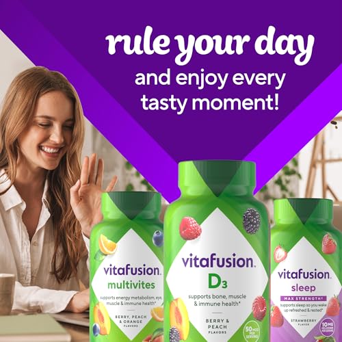vitafusion Vitamin D3 Gummies, Bone and Immune Support, Peach, Blackberry, Strawberry Flavored, 50 mcg D3 Gummy Vitamin Supplement, 75 Day Supply, 150 Count