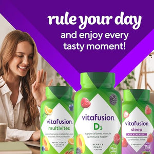 vitafusion Vitamin D3 Gummies, Bone and Immune Support, Peach, Blackberry, Strawberry Flavored, 50 mcg D3 Gummy Vitamin Supplement, 75 Day Supply, 150 Count