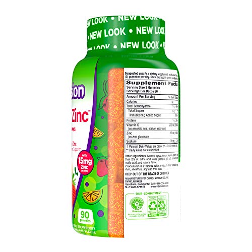 Vitafusion Power Zinc Gummy Vitamins, Strawberry Tangerine Flavored Immune Support (1), 90 Count (Pack of 2)