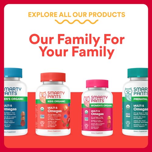 SmartyPants Organic Kids Multivitamin Gummies: Omega 3 (ALA), Vitamin D3, C, Vitamin B12, B6, A, K & Zinc for Immune Support, Biotin, Vegetarian, Three Fruit Flavors, 120 Count (30 Day Supply)
