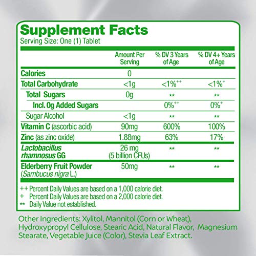 Culturelle Immune Defense Probiotic with Vitamin C, Vitamin D and Zinc + Elderberry, Non-GMO, 4-in-1 Immune Support for Kids Ages 3+*, Mixed Berry Chewables, 60 Count