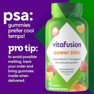 Vitafusion Power Zinc Gummy Vitamins, Strawberry Tangerine Flavored Immune Support (1), 90 Count (Pack of 2)