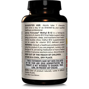 Jarrow Formulas Extra Strength Methyl B-12, Dietary Supplement for Cellular Energy Production, 100 Lemon-Flavored Chewable Tablets, Up to a 100 Day Supply, Pack of 12