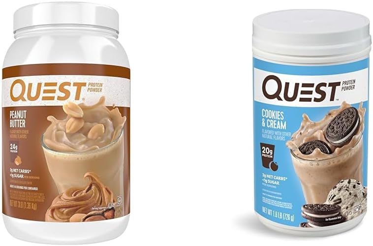 Quest Peanut Butter 23g & Cookies Cream 20g Protein Powders, Low Carb Gluten Free, 43 & 24 Servings