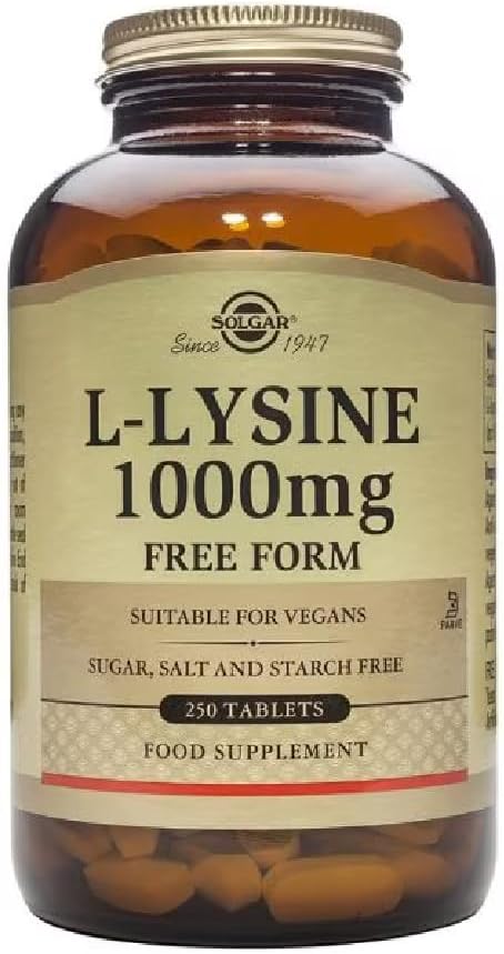 Solgar L-Lysine 1000 mg, 100 Tablets - Enhanced Absorption and Assimilation - Promotes Integrity of Skin and Lips - Collagen Support - Amino Acids - Non GMO, Vegan, Gluten Free - 100 Servings