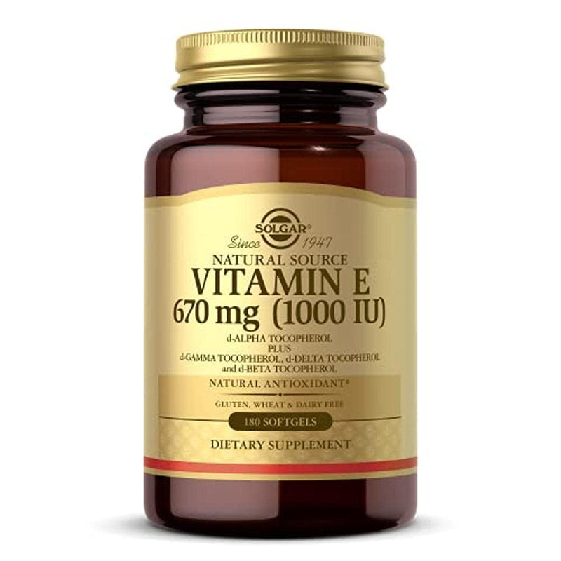 Solgar Vitamin E 670 mg (1000 IU), 180 Softgels - Natural Antioxidant, Skin & Immune System Support - Naturally-Sourced Vitamin E - Gluten Free, Dairy Free - 180 Servings