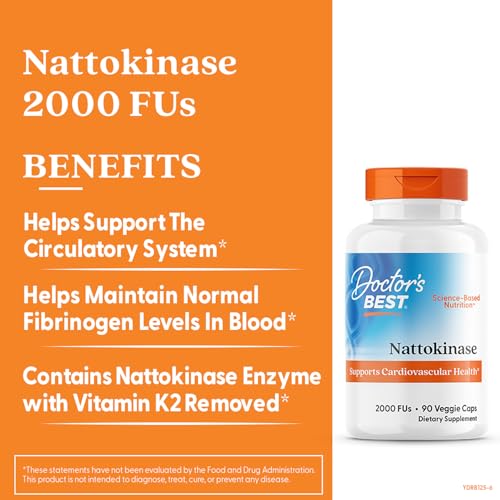 Doctors Best Nattokinase, 2000 Fus, Supports Cardiovascular Health, Non-GMO, Vegan 90 Veggie Caps
