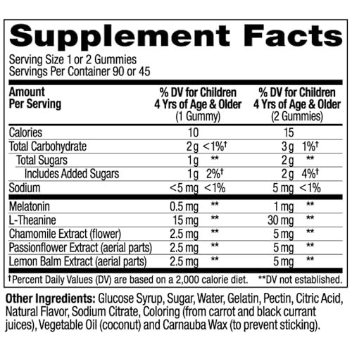 OLLY Kids Sleep Gummy, Occasional Sleep Support, 0.5mg Melatonin, L Theanine, Chamomile, and Lemon Balm Extracts, Childrens Chewable Supplement, Raspberry Flavor - 90 Count